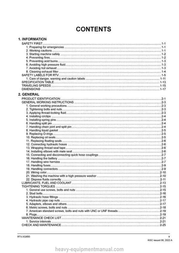 Kubota RTV-XG850 Utility Vehicle Workshop Service Manual (9Y111-18026) PDF Download