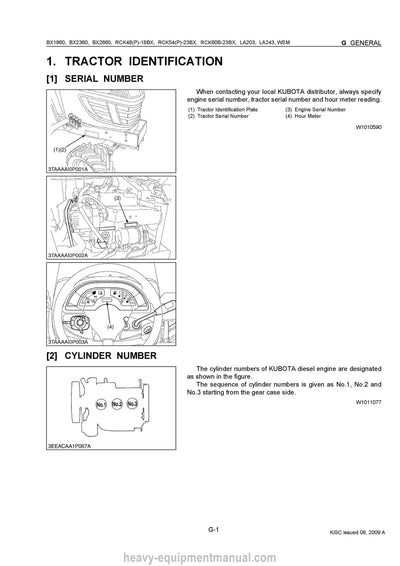 Kubota Tractor BX1860 to LA243 Workshop Manual 