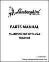 Lamborghini CHAMPION 180 INTEL-CAB Tractor Parts Manual - Pdf Download