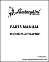 Lamborghini REKORD 75.4 E Tractor Parts Manual - Pdf Download