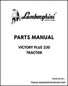 Lamborghini VICTORY PLUS 230 Tractor Parts Manual - Pdf Download