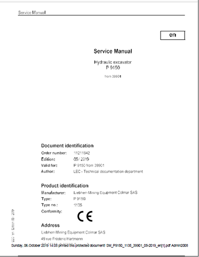 Liebherr Mining Crawler Excavator P9150_1135_39901 Service Manual