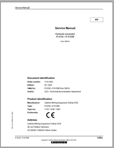 Liebherr Mining Crawler Excavator R9150_1133-1438-1653_30614 Service Manual