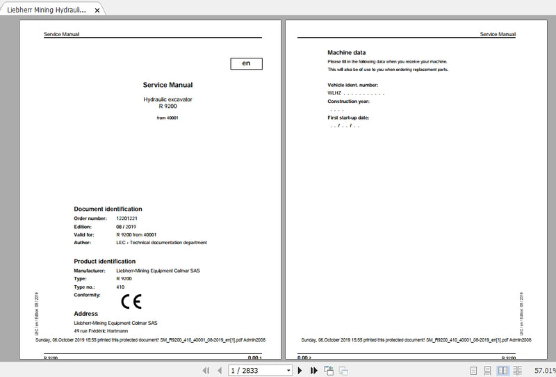 Liebherr Mining Crawler Excavator R9200 Type_410 Service Manual