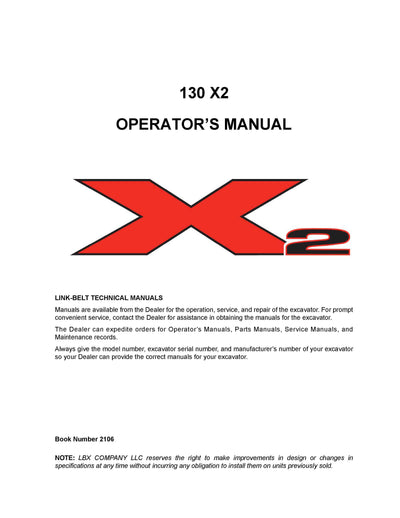 Link Belt 130X2 Excavator Operator Manual - Download PDF