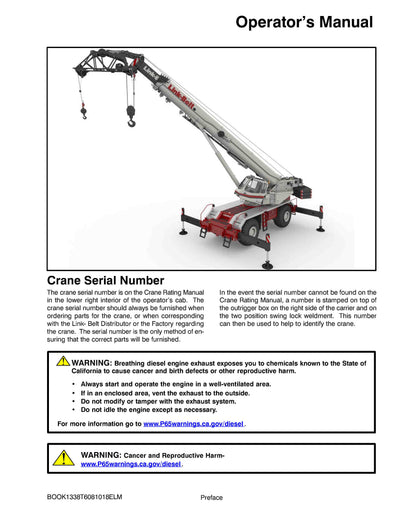 Link Belt 100RT XL Crane Operator Manual