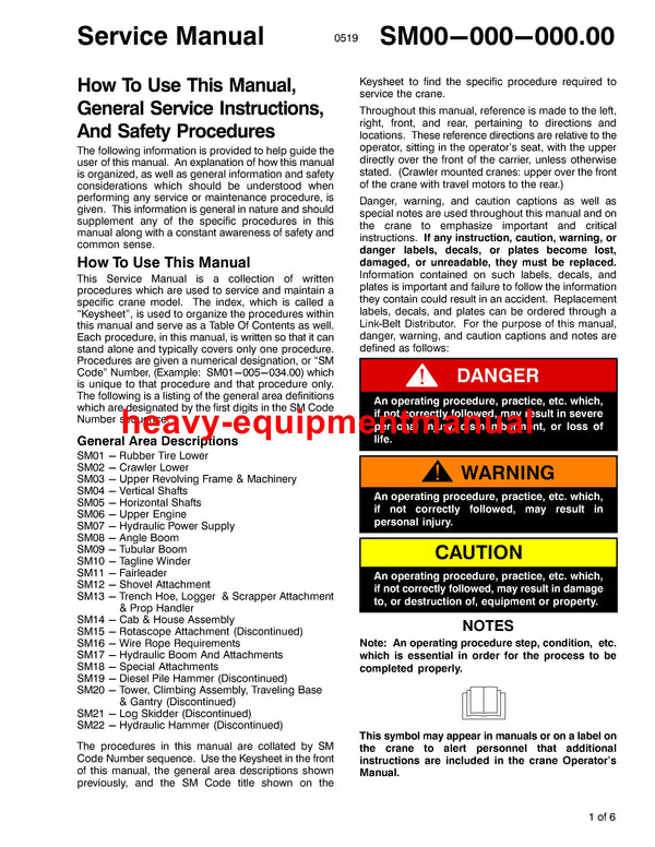 Link Belt 100RT XL Crane Full Complete Service Manual