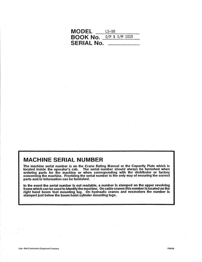 Link Belt LS-88 Crane Operator Manual