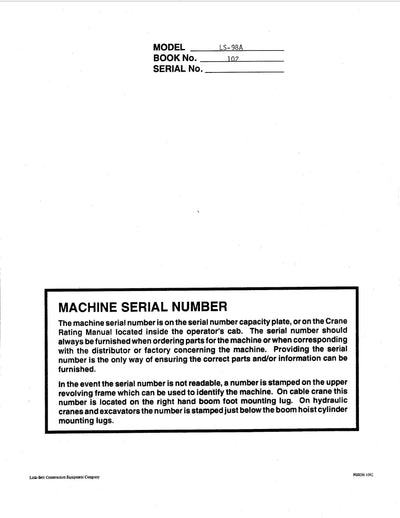 Link Belt LS-98A Crane Operator Manual
