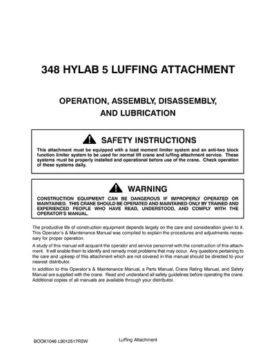 Link Belt 348 HYLAB 5 luffer Crane Operator Manual