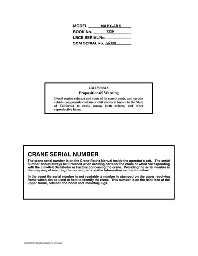 Link Belt 108 HYLAB 5 Crane Operator Manual
