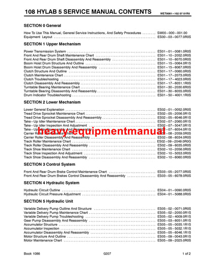 Link Belt 108 HYLAB 5 Crane Full Complete Service Manual