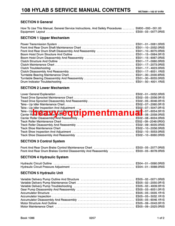 Link Belt 108 HYLAB 5 Crane Full Complete Service Manual