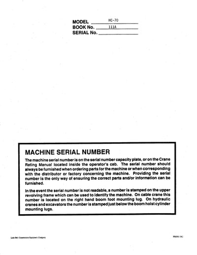 Link Belt HC-70 Crane Operator Manual