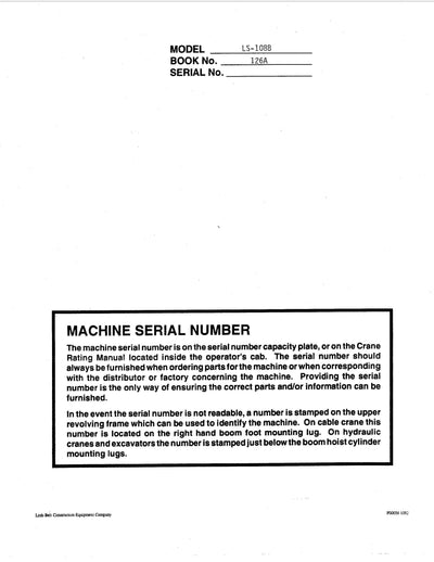 Link Belt LS-108B Crane Operator Manual