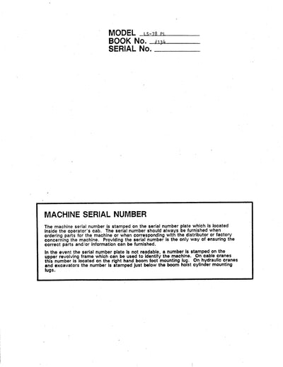 Link Belt LS-78PL Crane Operator Manual