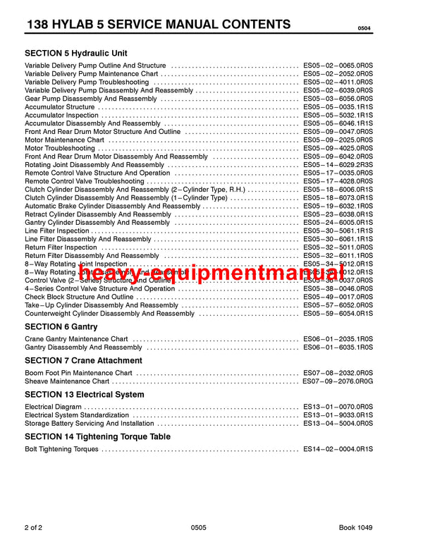 Link Belt 138 HYLAB 5 Crane Full Complete Service Manual