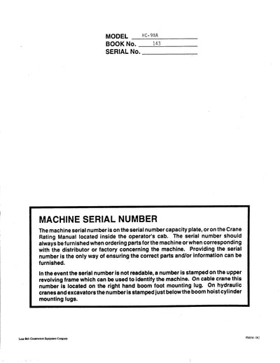Link Belt HC-98A-98B Crane Operator Manual