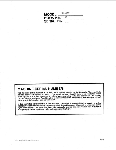 Link Belt HC-58B Crane Operator Manual