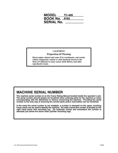 Link Belt TC-408 Crane Operator Manual