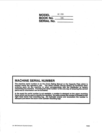 Link Belt HC-208 Crane Operator Manual