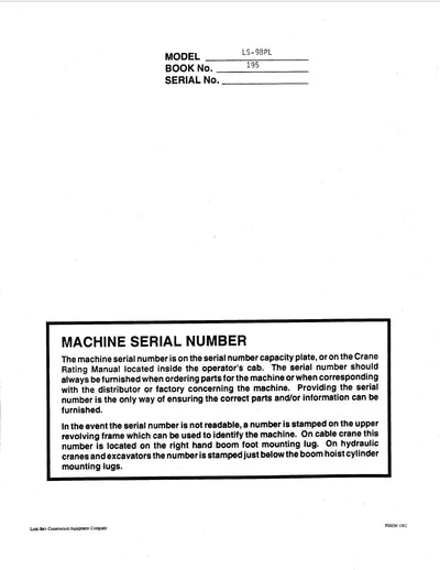 Link Belt LS-98PL Crane Operator Manual