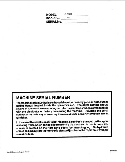 Link Belt LS-98TL Crane Operator Manual