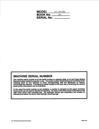 Link Belt UC-108, 108B Crane Operator Manual