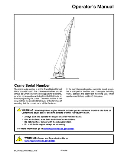 Link Belt 218 HSL Crane Operator Manual