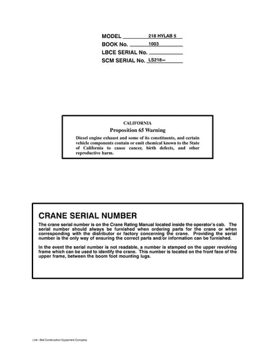 Link Belt 218 HYLAB 5 Crane Operator Manual