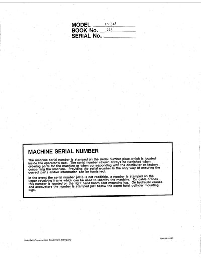 Link Belt LS-518 Crane Operator Manual