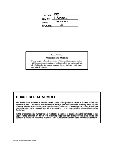 Link Belt 238 HYLAB 5 Crane Operator Manual