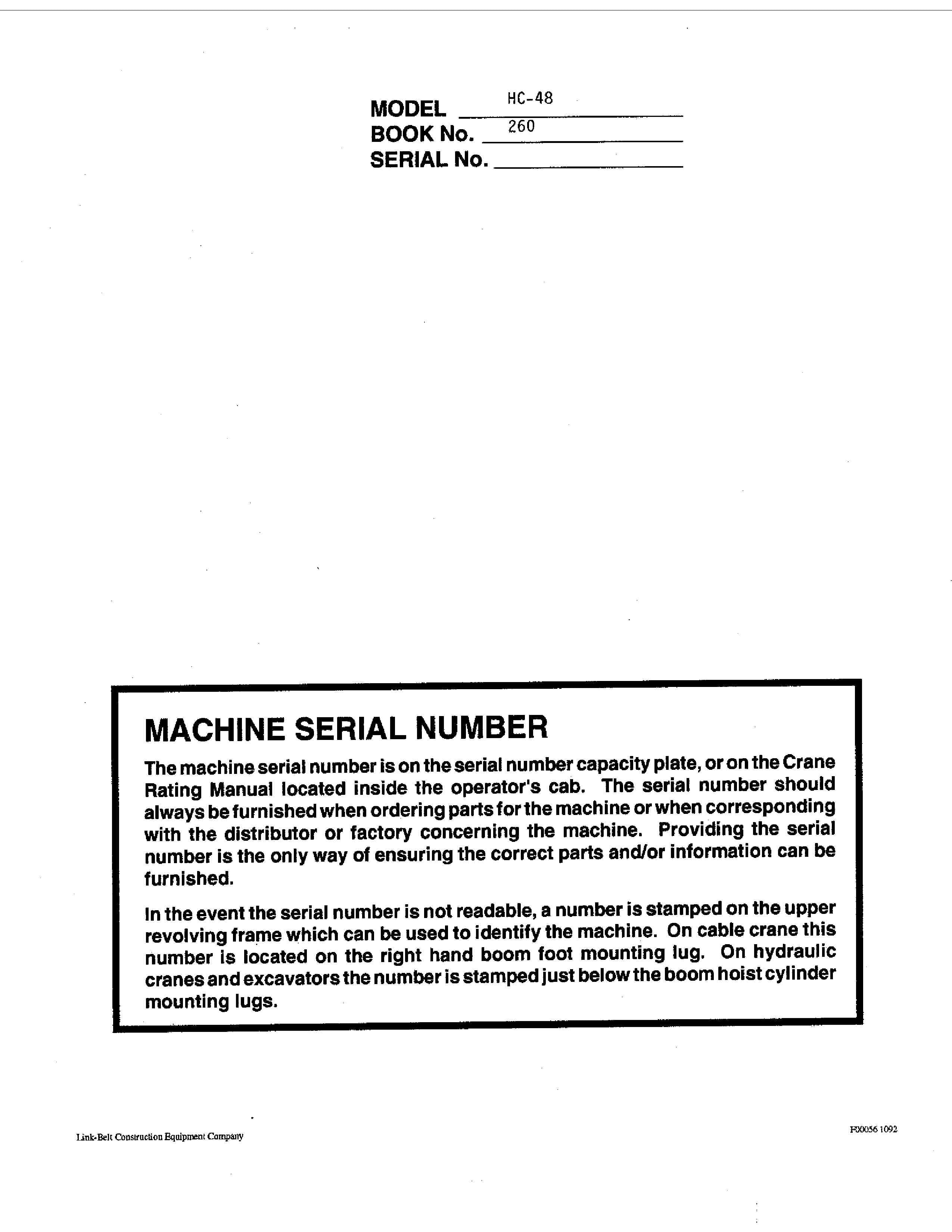 Link Operator Link Belt HC-48 Crane Operator Manual – Heavy Equipment Manual