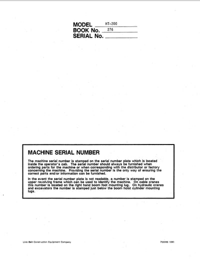 Link Belt HT-200 Crane Operator Manual