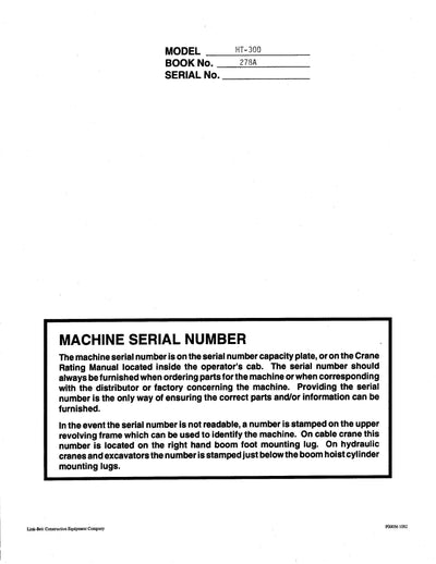 Link Belt HT-300-400-450 Crane Operator Manual
