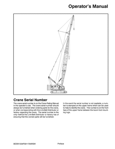 Link Belt 298 HSL Crane Operator Manual