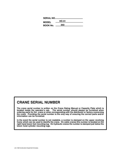 Link Belt HC-51 Crane Operator Manual