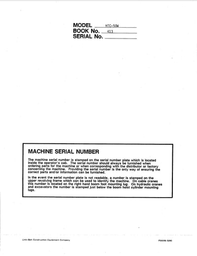 Link Belt HTC-50W Crane Operator Manual