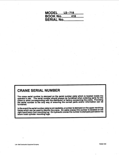 Link Belt LS-718 Crane Operator Manual