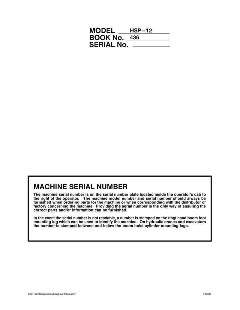 Link Belt Crane HSP-12, 14, 15, 18 Operator Manual