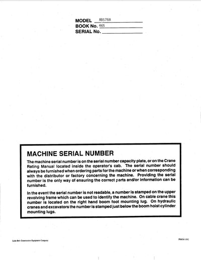 Link Belt ABS-78A Crane Operator Manual
