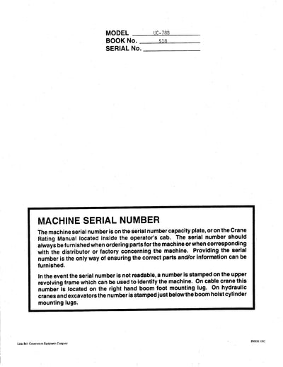 Link Belt UC-78B Crane Operator Manual