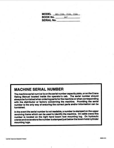 Link Belt ABS-238A Crane Operator Manual