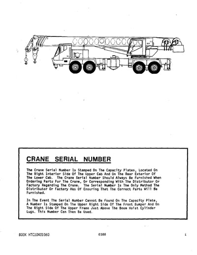 Link Belt HTC-1040 Crane Operator Manual
