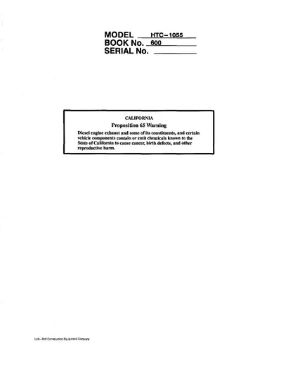 Link Belt HTC-1055 Crane Operator Manual