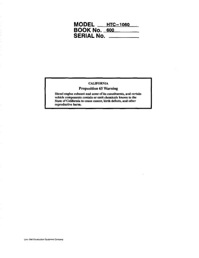 Link Belt HTC-1060 Crane Operator Manual