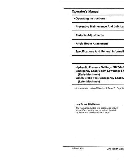 Link Belt API-65 Crane Operator Manual