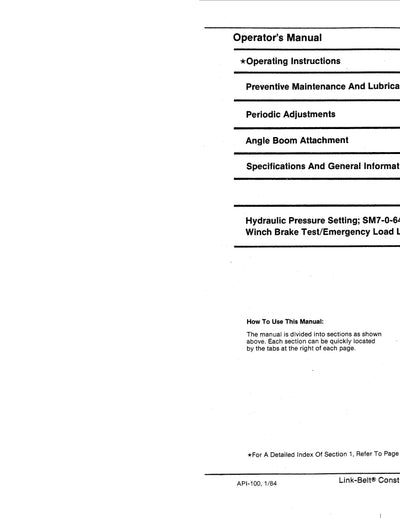Link Belt API-100 Crane Operator Manual