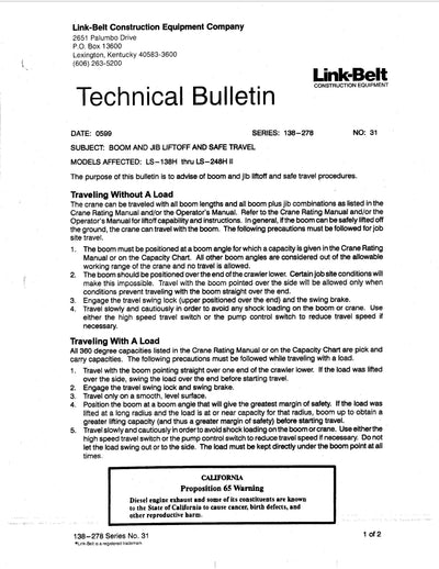 Link Belt LS-218H Crane Operator Manual
