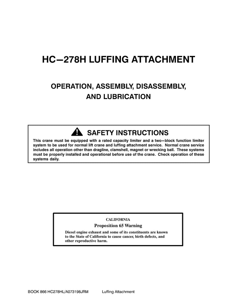 Link Belt HC-278H Luffer Crane Operator Manual